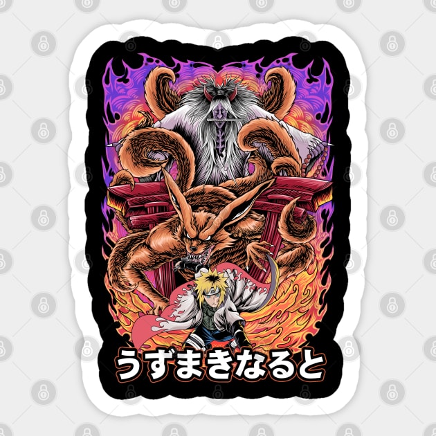 Minato vs Kurama Fanart Fight Sticker by Planet of Tees